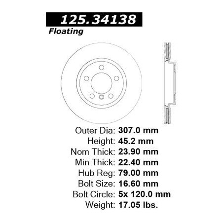 Centric Premium High Carbon Alloy Brake Rotor, Parts 125.34138